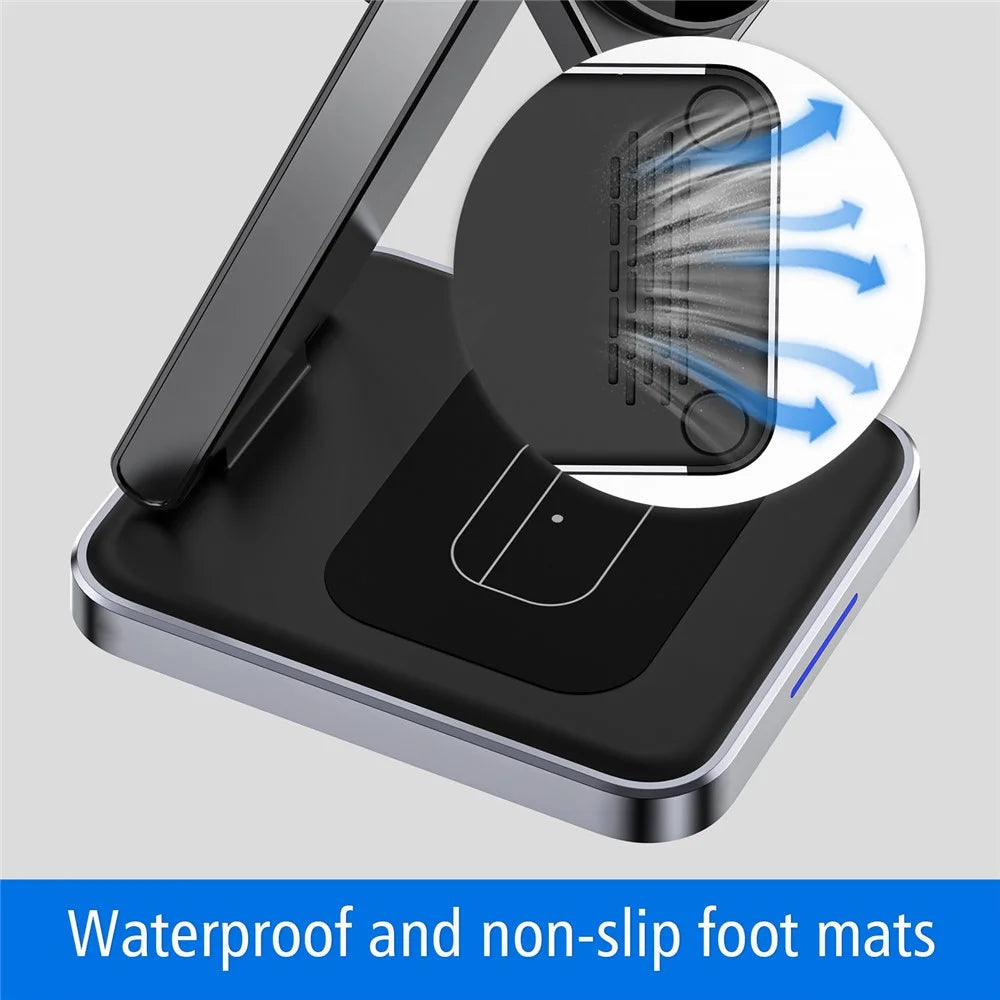 DH11 3-in-1 Foldable Charging Stand Phone Watch Earphone Zinc Alloy Magnetic Wireless Charger - 3