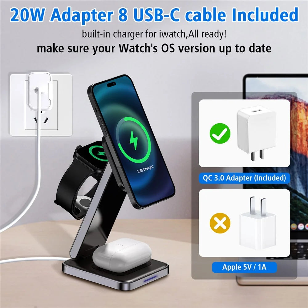 DH11 3-in-1 Foldable Charging Stand Phone Watch Earphone Zinc Alloy Magnetic Wireless Charger - 5