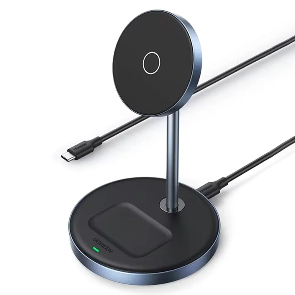 UGREEN 2 In 1 Magnetic Wireless Charger 700g Magnetic Force Adjustable Charging Stand For iPhone 16 / 15 / 14 / 13 / 12 Series and AirPods - 1