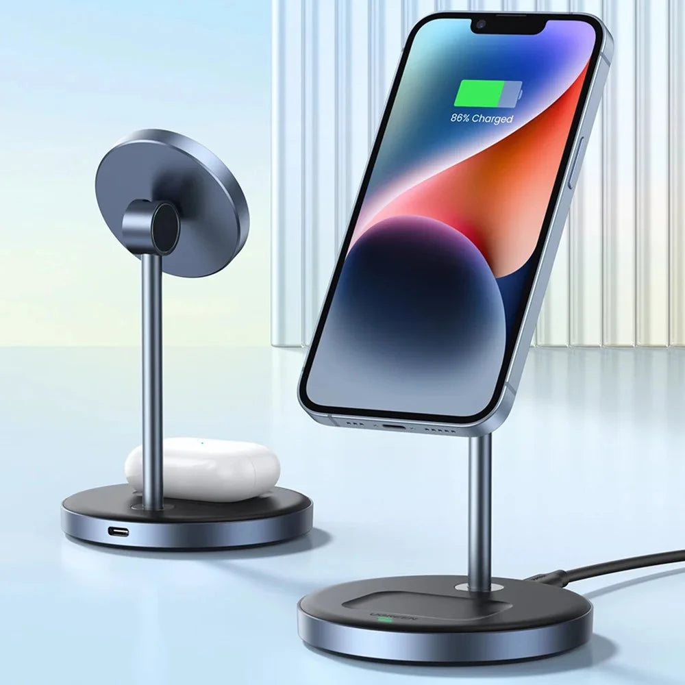 UGREEN 2 In 1 Magnetic Wireless Charger 700g Magnetic Force Adjustable Charging Stand For iPhone 16 / 15 / 14 / 13 / 12 Series and AirPods - 3