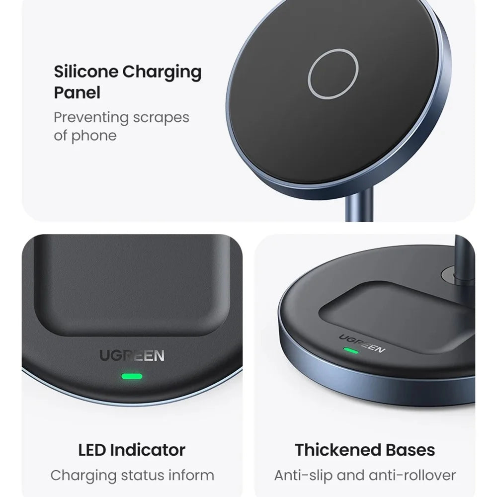 UGREEN 2 In 1 Magnetic Wireless Charger 700g Magnetic Force Adjustable Charging Stand For iPhone 16 / 15 / 14 / 13 / 12 Series and AirPods - 7