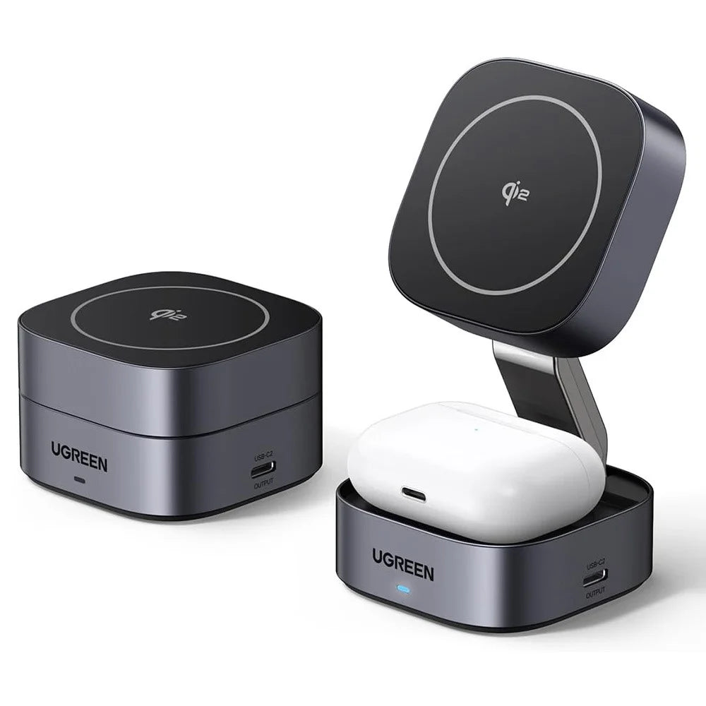 UGREEN Qi2 Magnetic Foldable 2-in-1 Fast Wireless Charger 15W Charging Stand For iPhone 16 / 15 / 14 Airpods Pro - 1