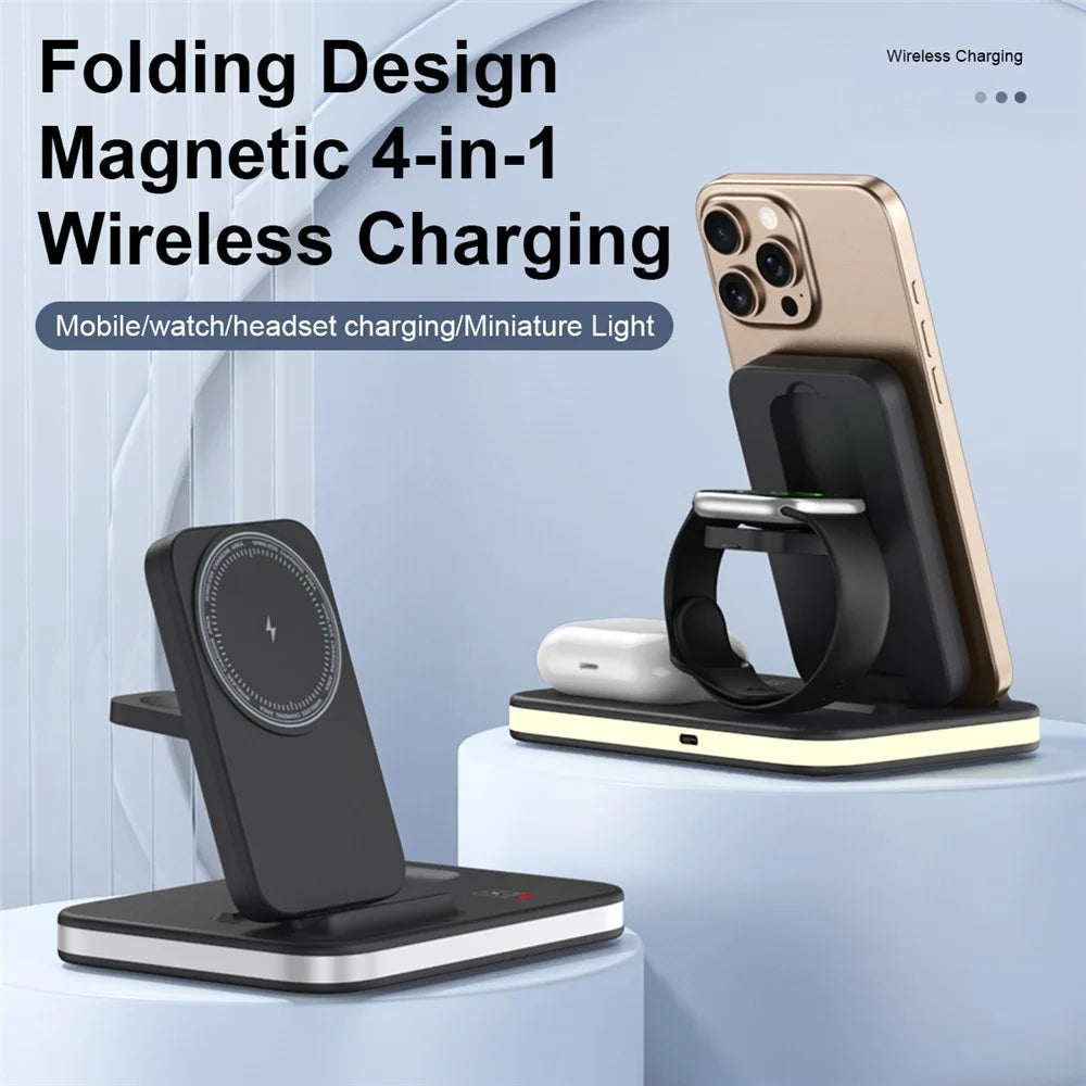 E16 Multifunction Foldable Wireless Charger Dock with Night Light for Mobile Phone / Airpods / Apple Watch - Black - 3