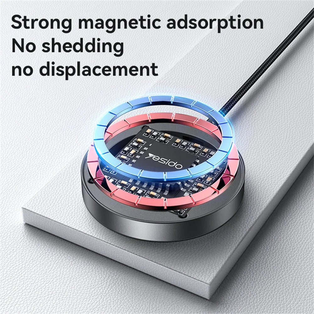 YESIDO DS28 Magnetic Wireless Charger Digital Display Fast Charging Pad with 1.2m Type C Cable - 4