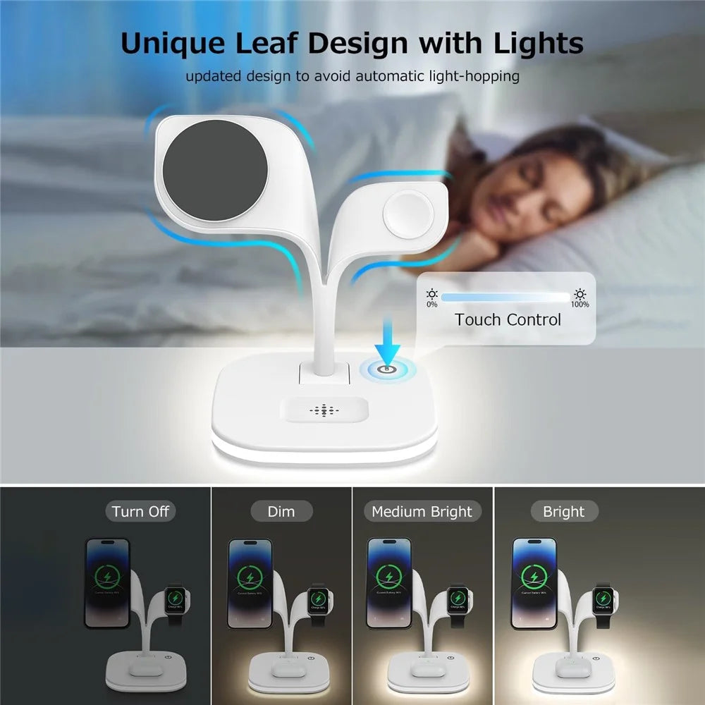 YM-UD22 Magnetic Wireless Charger Foldable Charging Station for iPhone 16-12 / Apple Watch / AirPods - White - 4
