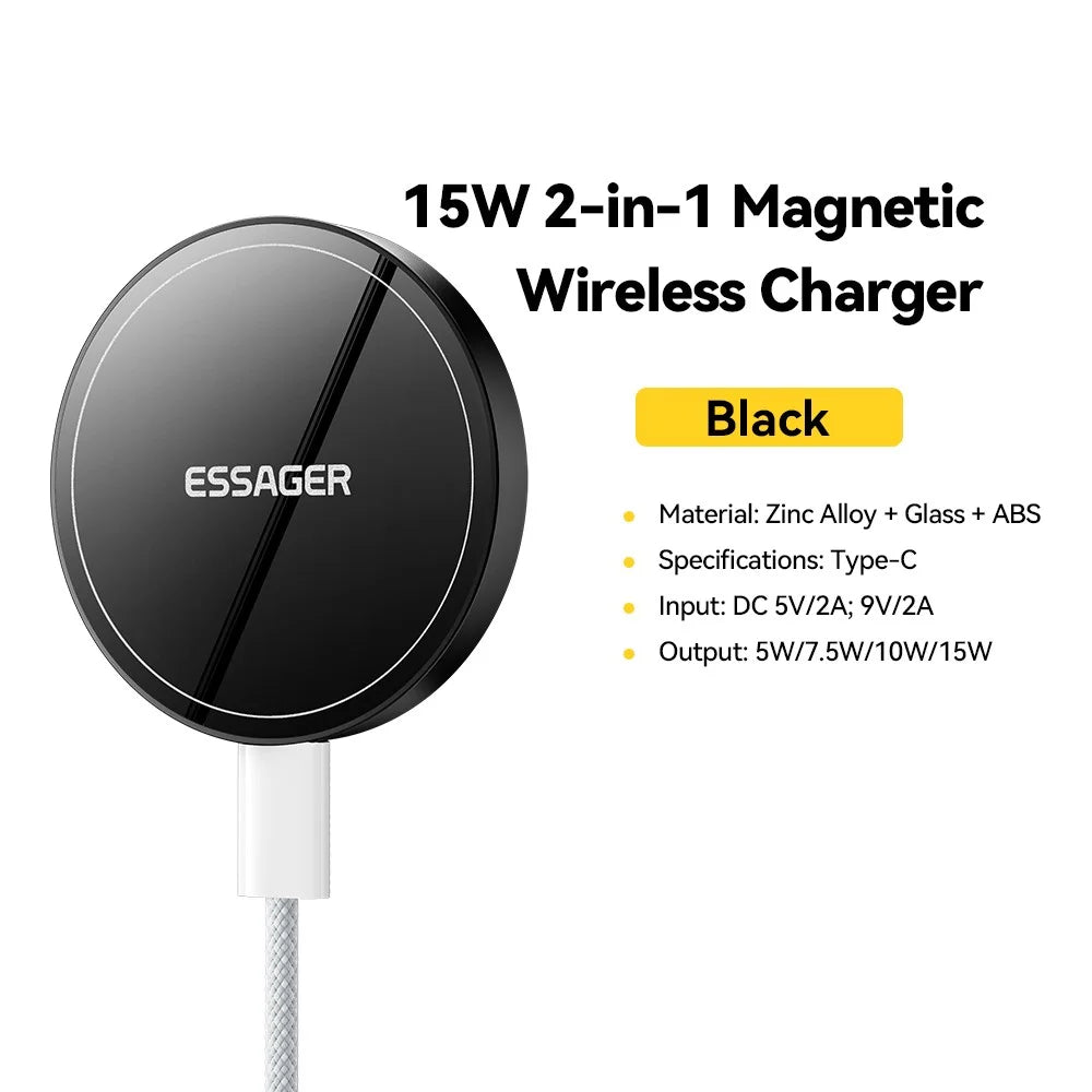 ESSAGER 2-in-1 Magnetic Wireless Charger 15W Fast Charging Slim Design with Magnetic Disc - 2