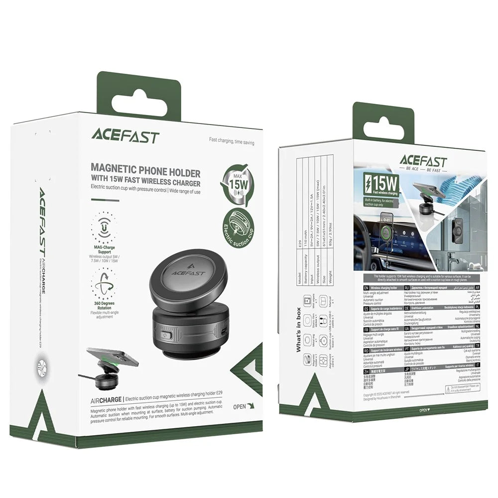 ACEFAST E29 Car Dashboard Windshield Desktop Electric Suction Cup Magnetic Wireless Charger Phone Stand - 7