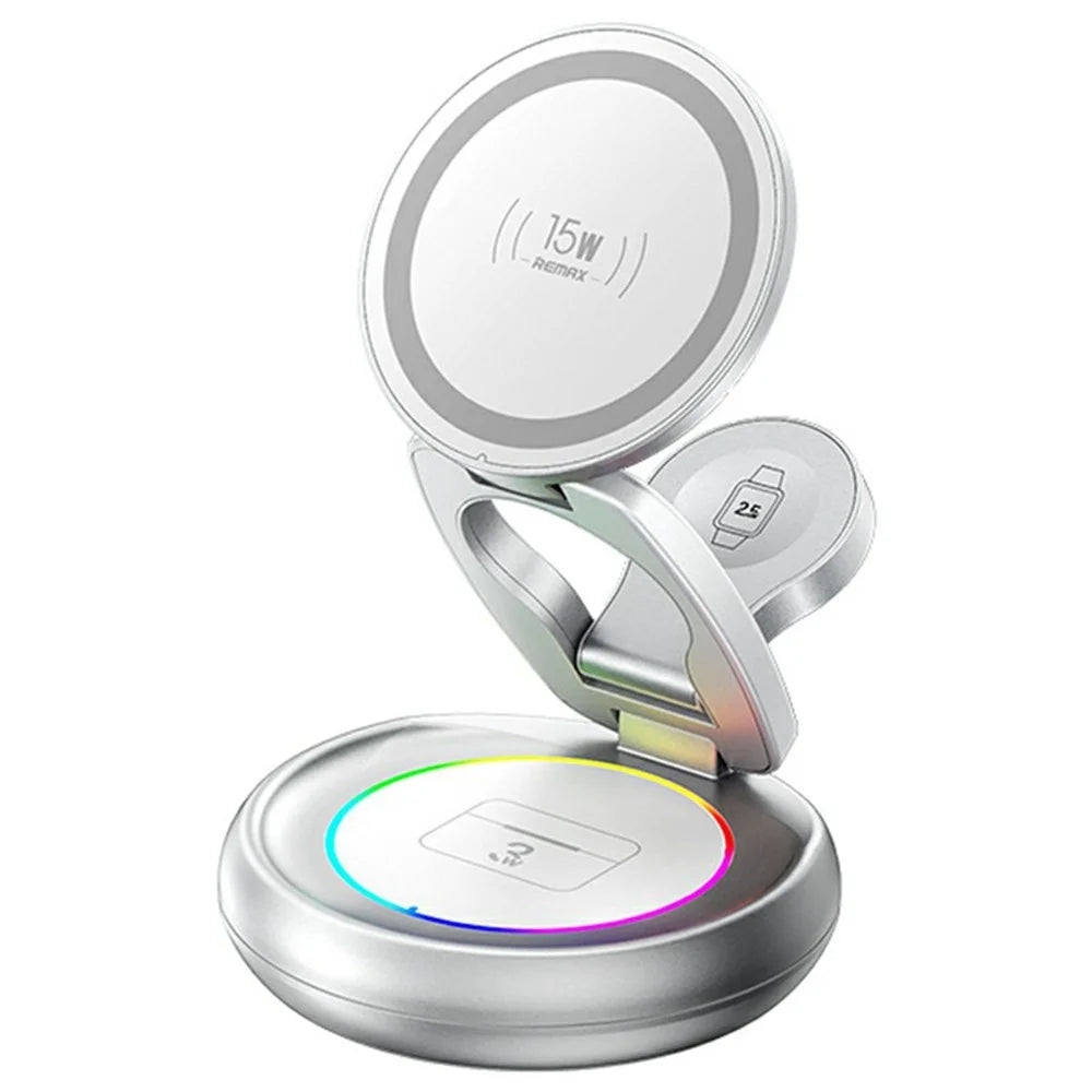 REMAX CW05 20.5W For Phone / Smartwatch / Earbuds 3 in 1 Wireless Charger Foldable Magnetic Rotating Metal Design - 1