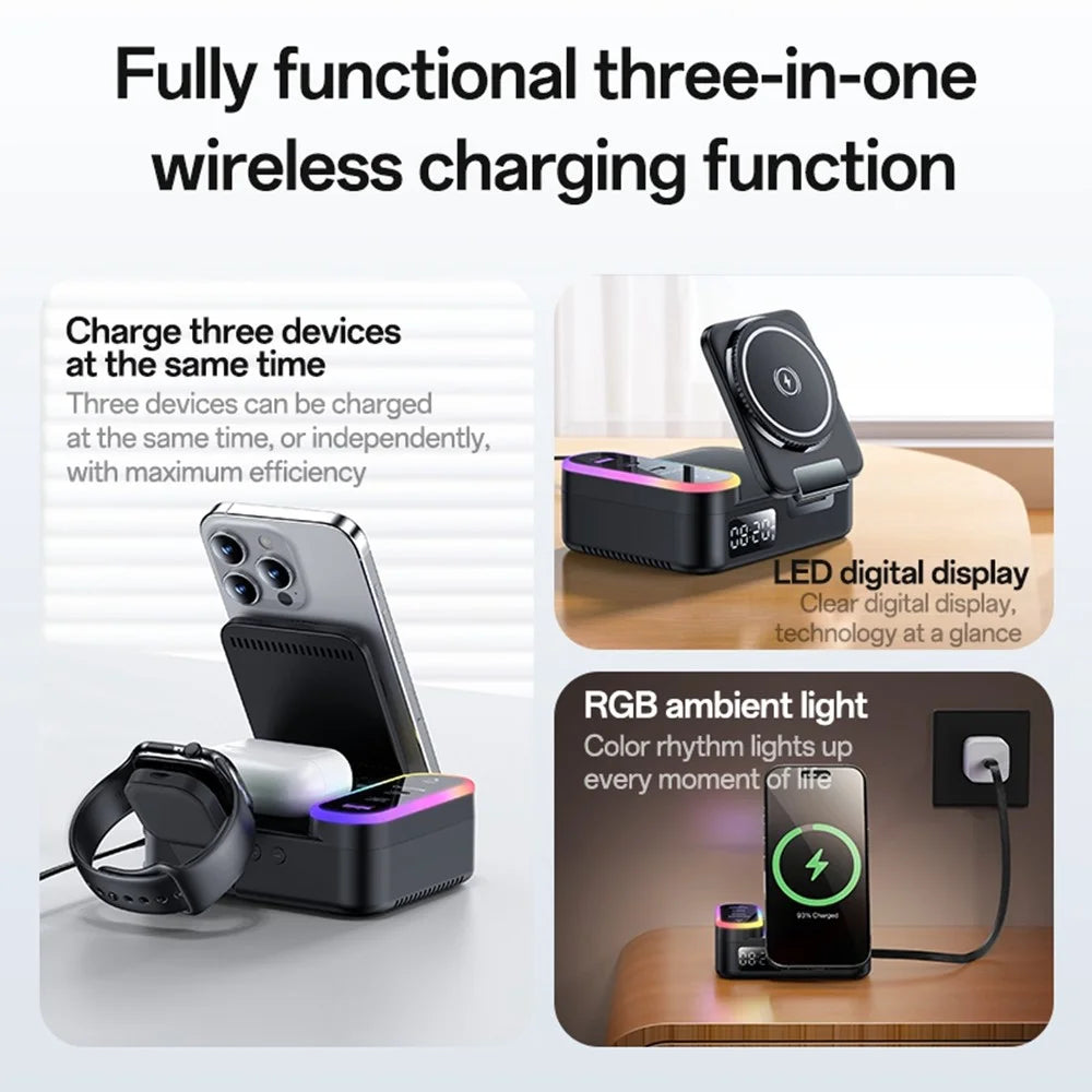 YESIDO DS38 65W Magnetic Wireless Charging Station for Phone / Watch / Earbuds Digital Clock with Retractable Type C Cable - 4