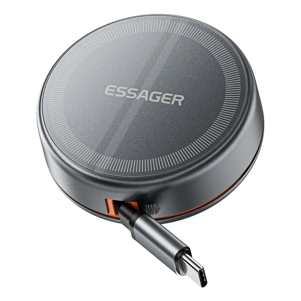 ESSAGER 3 in 1 Retractable Cable Wireless Charger Stand 15W Fast Charging Magnetic Core for iPhone / Watch / AirPods - Grey - 6
