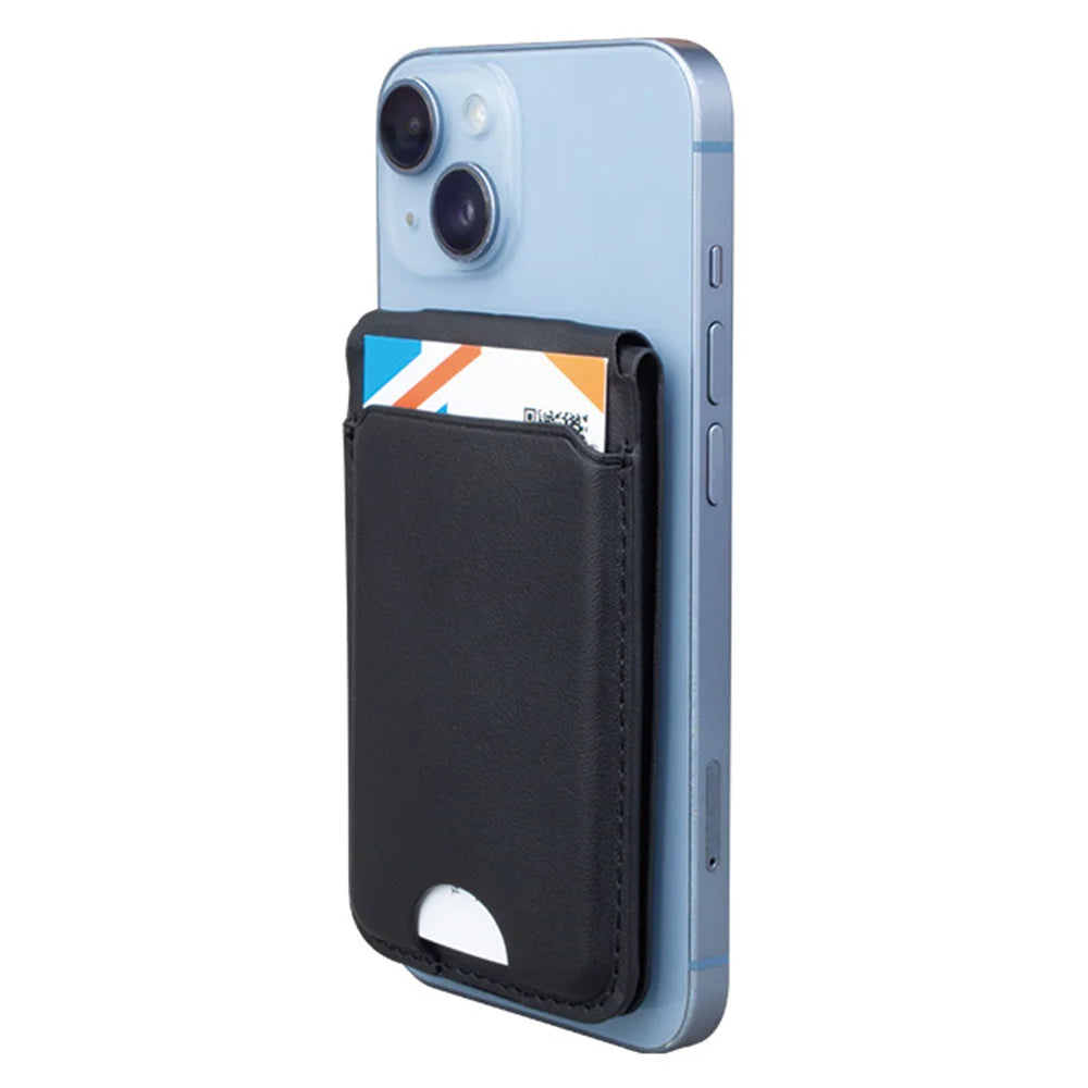 For iPhone / Apple Watch / AirPods Compatible with MagSafe Wireless Charger PU Leather Card Bag Phone Stand - Black - 5