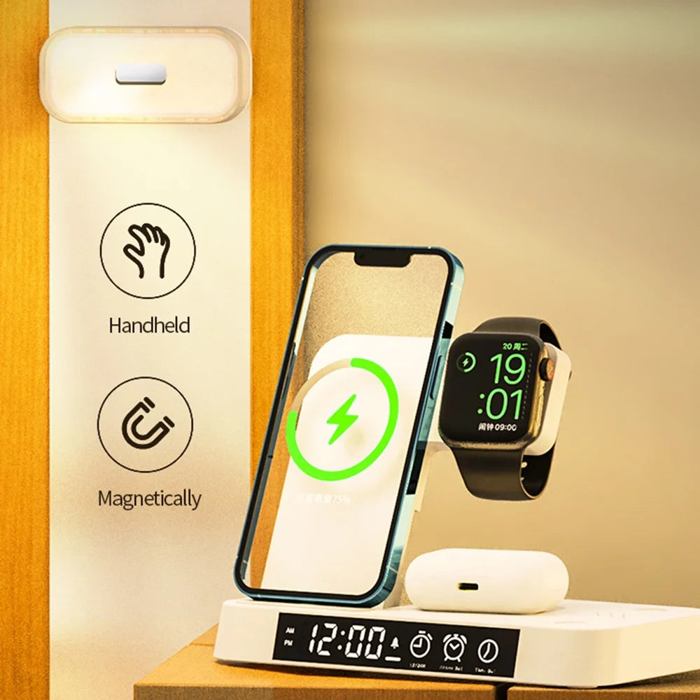 JJT-S37 15W Foldable Wireless Charger Dock Multifunctional Fast Charging Station with RGB Ambient Light and Clock for Samsung Watch - Black - 6