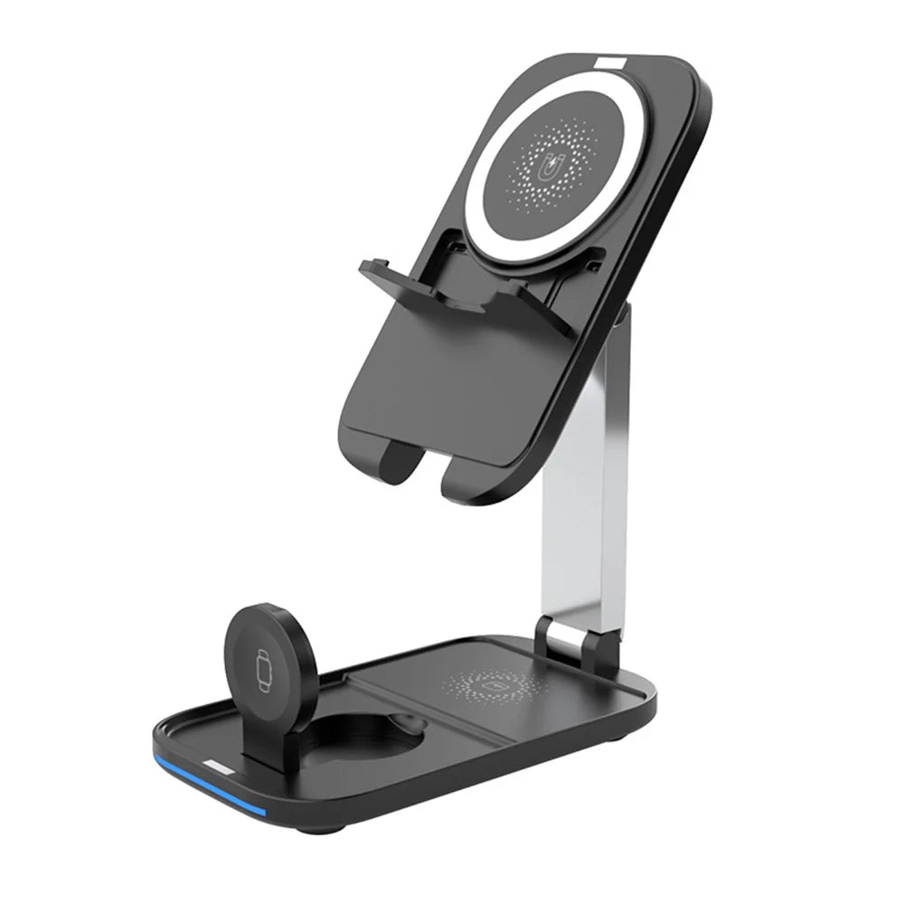 3 in 1 Wireless Charging Station Foldable Stand for iPhone / Apple Watch / AirPods 15W Magnetic Fast Charger - Black - 1