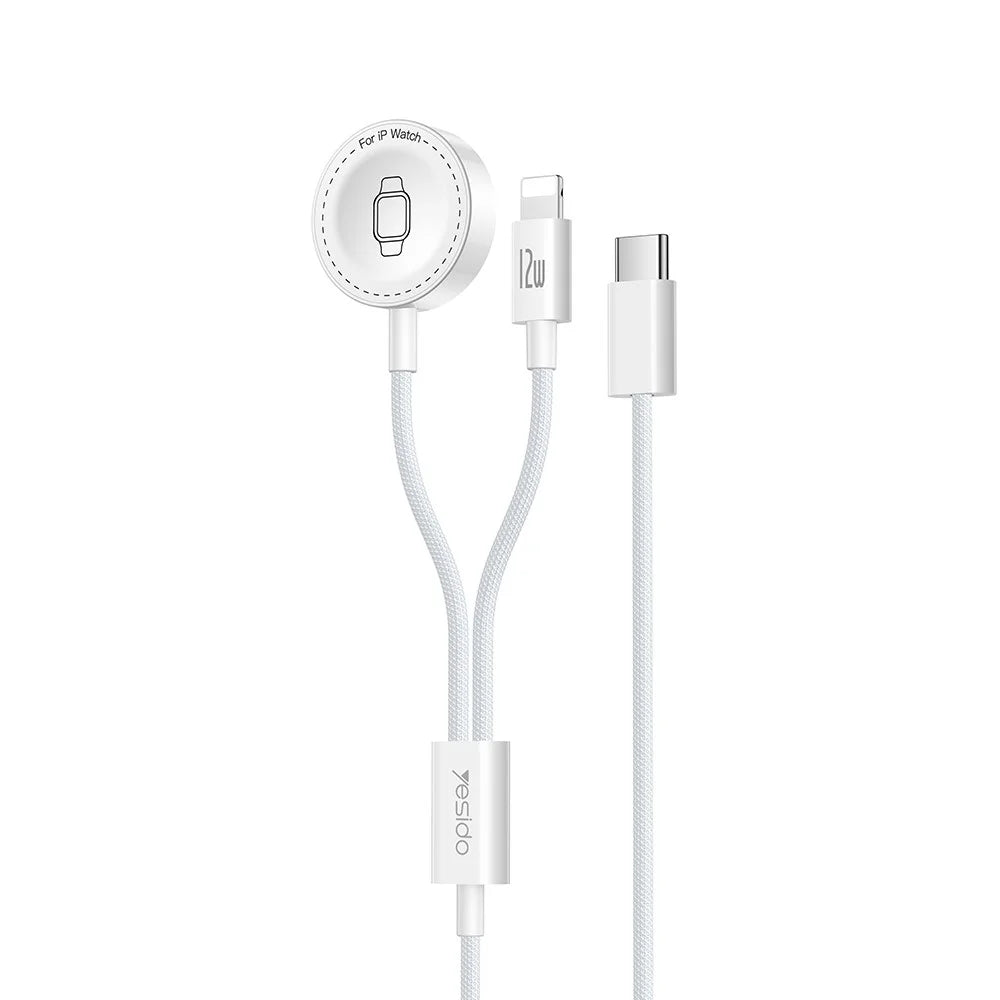 YESIDO DS34 2 in 1 Type-C to iP / Wireless Charging Dock for Apple Watch 2.5W Fast Charging Cable - White - 1
