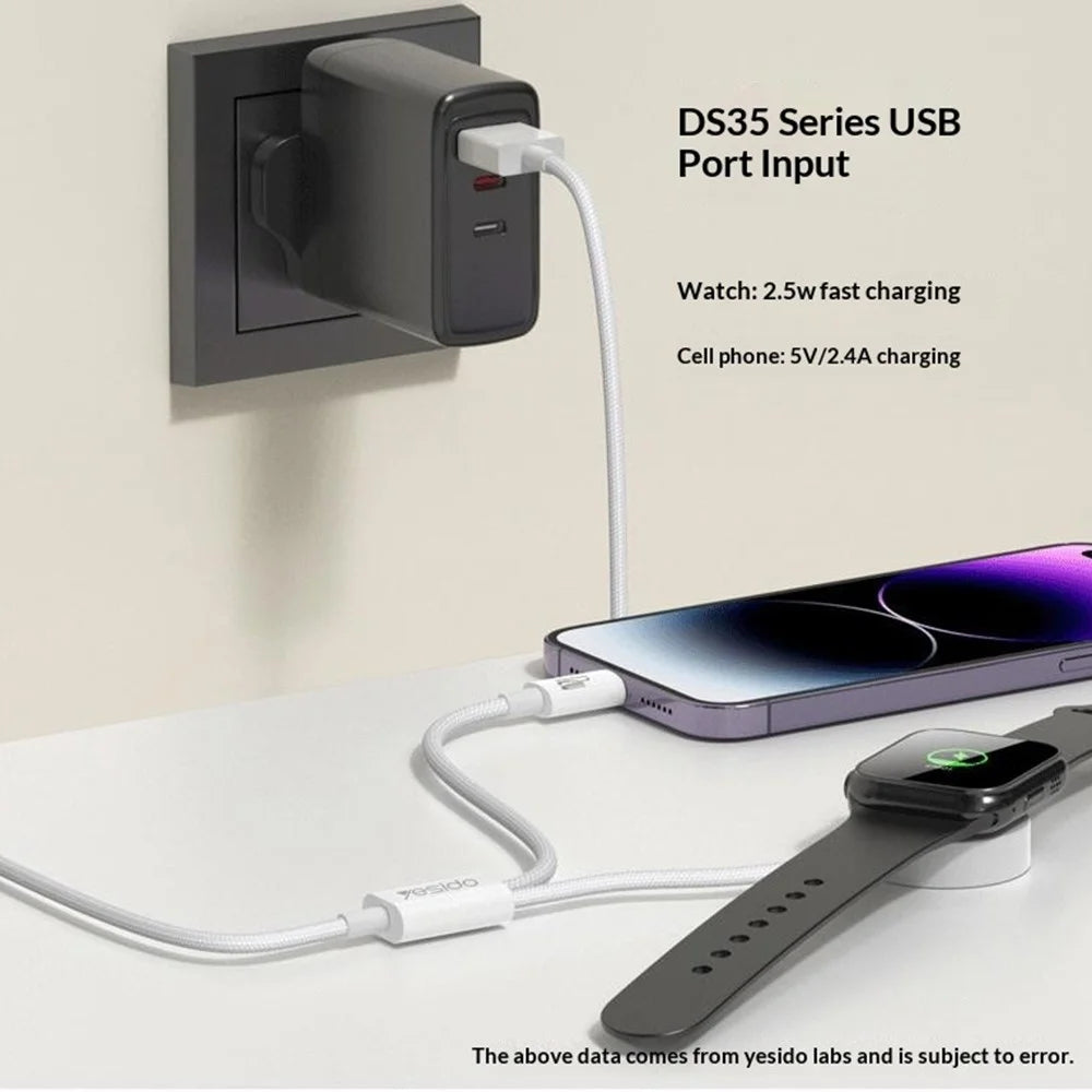 YESIDO DS34 2 in 1 Type-C to iP / Wireless Charging Dock for Apple Watch 2.5W Fast Charging Cable - White - 3