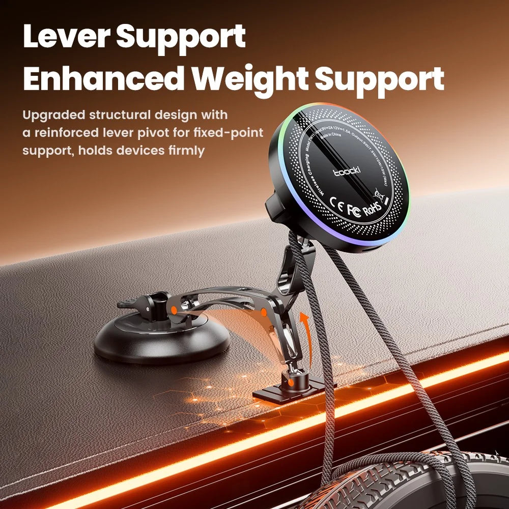 TOOCKI TW11 (W11) Magnetic Car Mount Wireless Charger 15W Fast Charging Phone Holder for Dashboard - 5