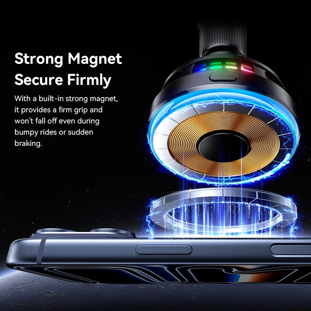 ESSAGER Qi2.2 25W Fast Charging Air Vent Mount Magnetic Wireless Car Charger with RGB Light - Black - 6