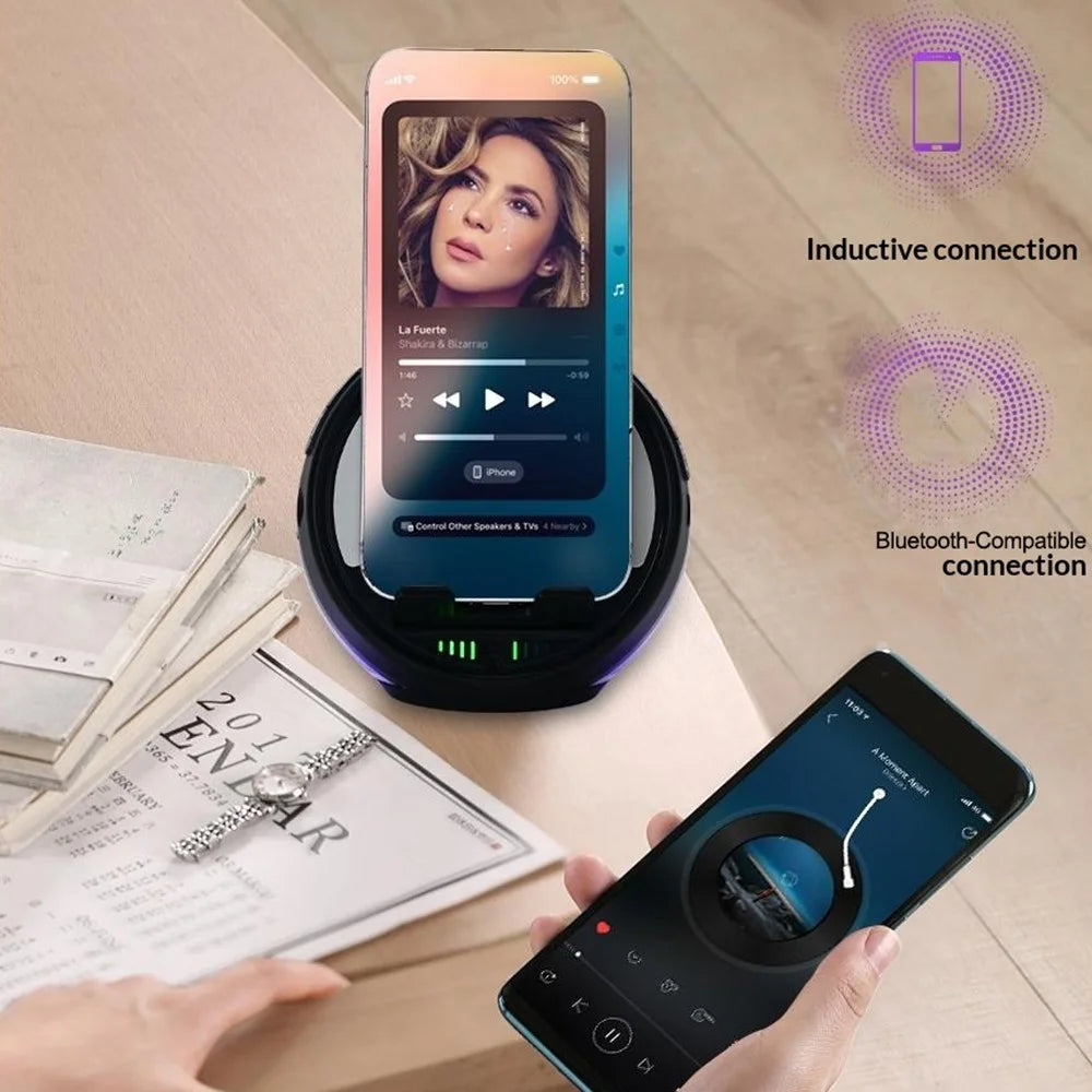 F36 Bluetooth-compatible Speaker with Phone Stand TF Card RGB Ambient Light 2000mAh Wireless Induction Audio Portable Speaker - Black - 6