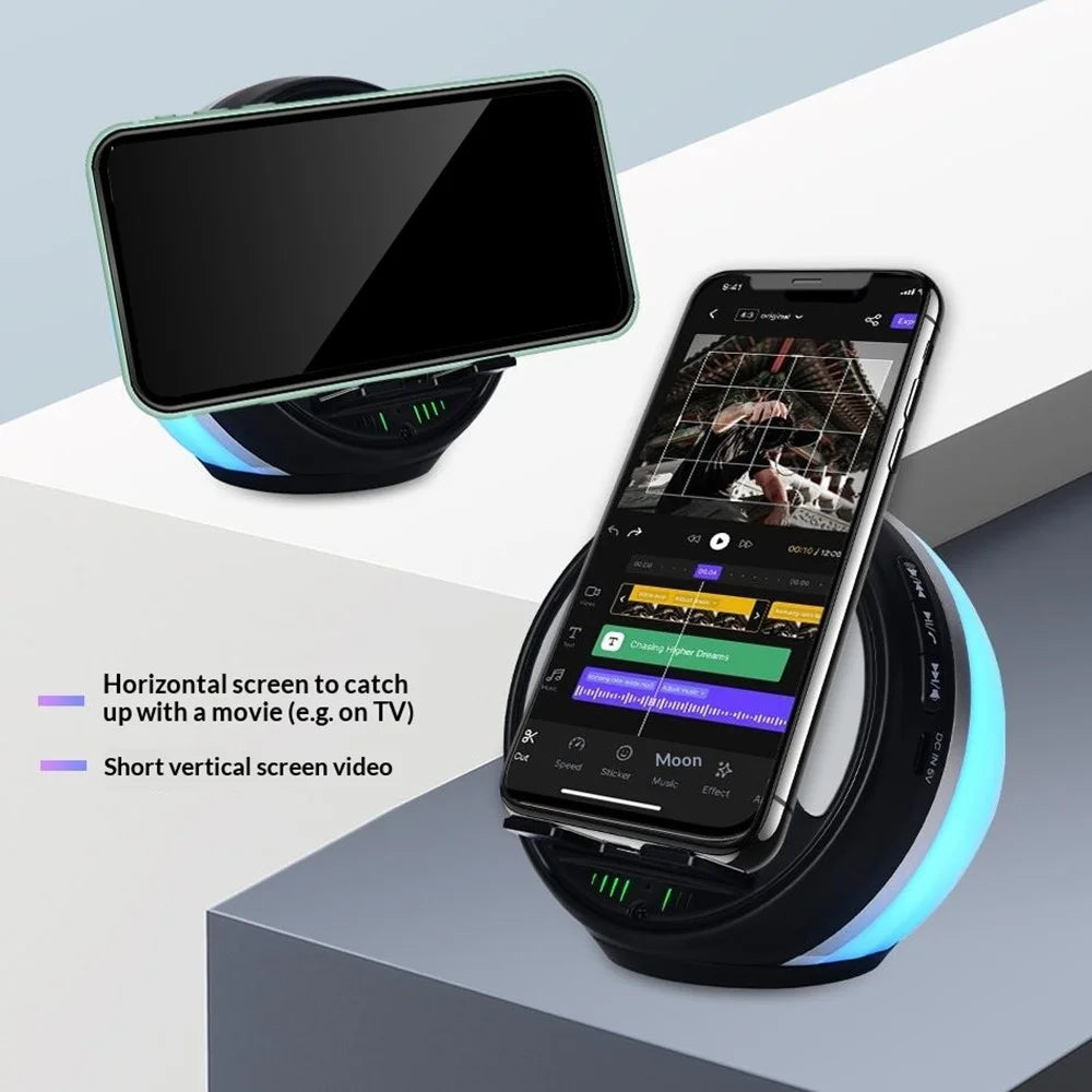 F36 Bluetooth-compatible Speaker with Phone Stand TF Card RGB Ambient Light 2000mAh Wireless Induction Audio Portable Speaker - Black - 7