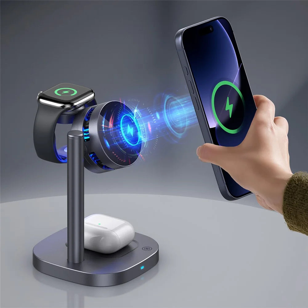 B-36 3 in 1 Magnetic Wireless Charger for iPhone / Apple Watch / AirPods TEC Cooling Qi2.2 25W Fast Charging Dock - Black - 4