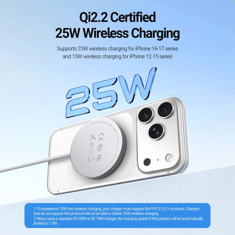 DUX DUCIS H1 Qi2.2 25W Magnetic Wireless Charger Pad H1 Qi2.2 25W Magnetic Wireless Charger Pad Qi 2.2 Fast Charger for iPhone 12-17 Series - White - 4