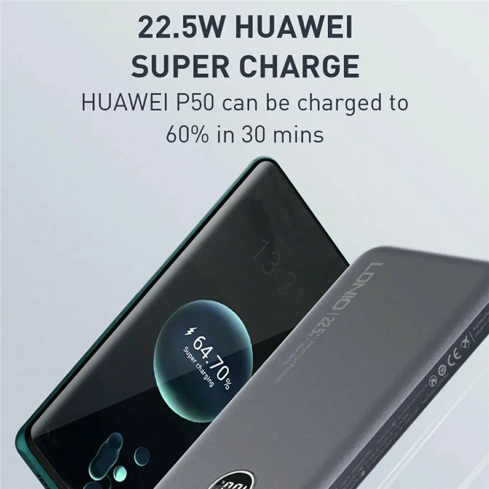 LDNIO PQ10 10000mAh Power Bank 22.5W Fast Charging USB-C PD 20W Portable Charger with LED Display - Grey - 5