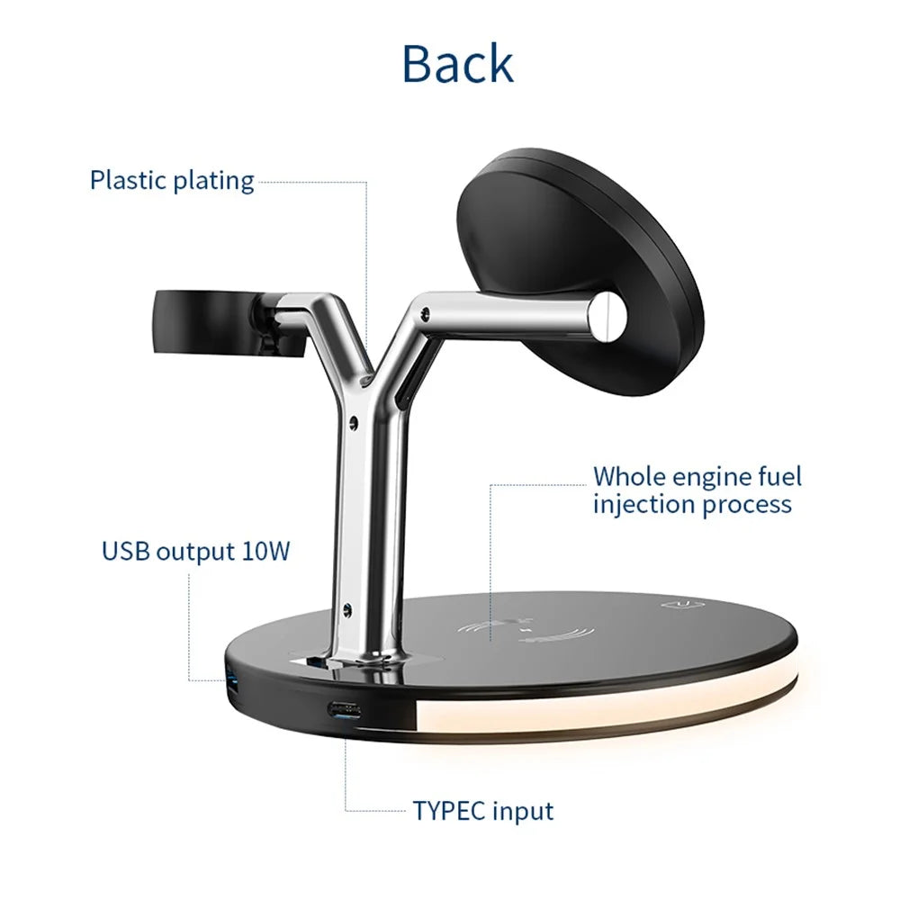 970 For iPhone / Apple Watch / AirPods 3 in 1 Wireless Charger Fast Charging Desktop Stand Cradle with Light - Black - 4