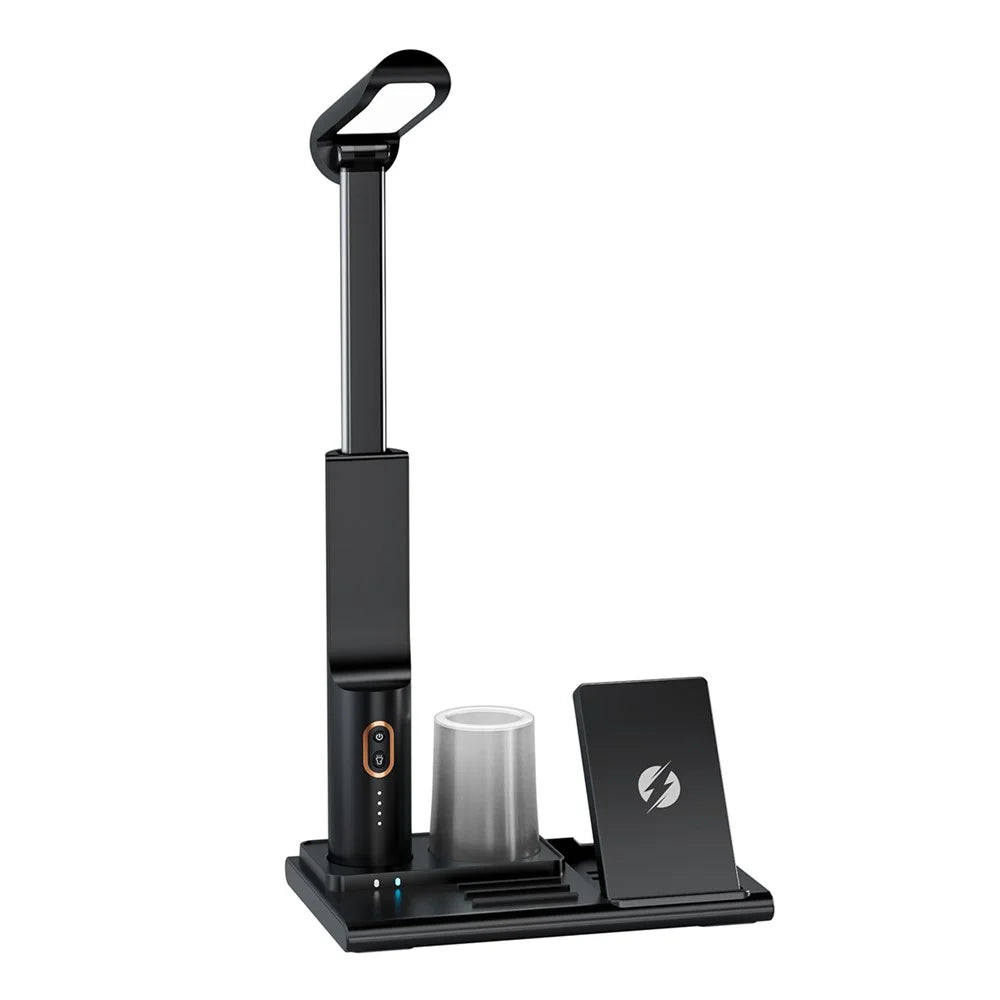 15W Fast Charging Wireless Charger Multifunctional Folding Charging Station with 3-Mode Lamp - Black - 1