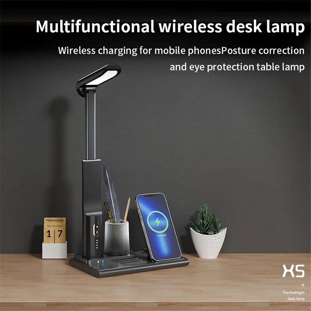 15W Fast Charging Wireless Charger Multifunctional Folding Charging Station with 3-Mode Lamp - Black - 3