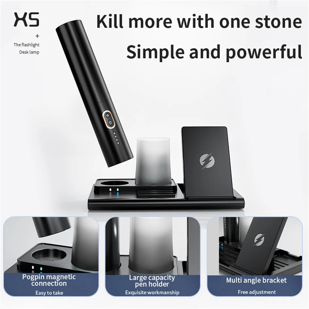 15W Fast Charging Wireless Charger Multifunctional Folding Charging Station with 3-Mode Lamp - Black - 6