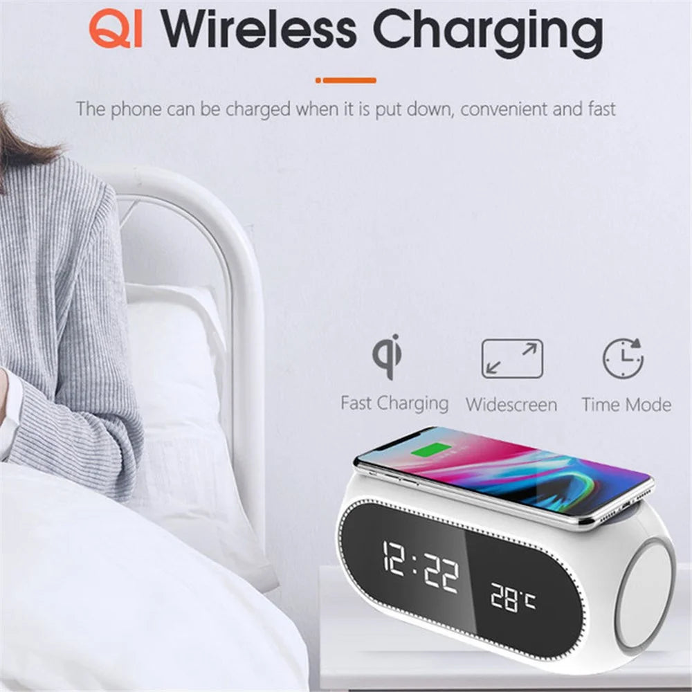 W288 ABS Temperature Date Display Digital Alarm Clock 15W Wireless Charger - White - 3
