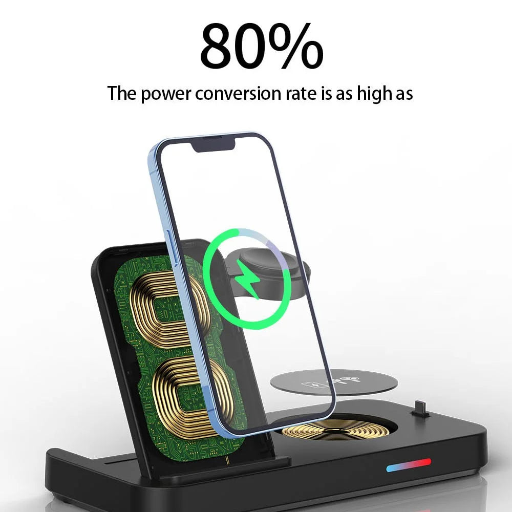 B-19 4-in-1 Folding Wireless Charger Portable Phone Charger with Indicator for Headset, Watch Charging Stand (Only for Samsung Watch) - Black - 5