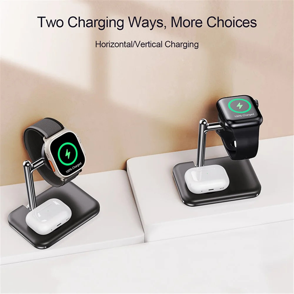 V8A Charging Station for Apple AirPods / Watch, 2-in-1 Magnetic Foldable Wireless Charger Dock Pad - Black - 5