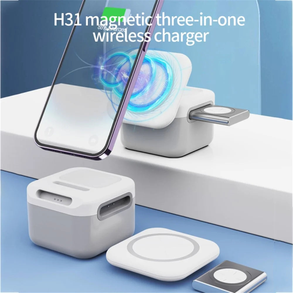 H31 15W 3-in-1 Magnetic Wireless Charger Multi-Function Cell Phone Charging Station for Headset, Smart Watch - 2