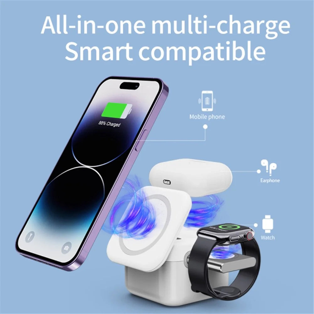 H31 15W 3-in-1 Magnetic Wireless Charger Multi-Function Cell Phone Charging Station for Headset, Smart Watch - 3