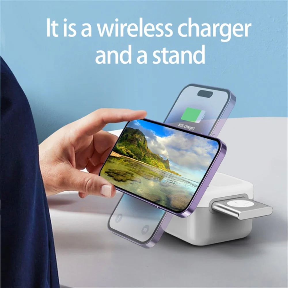 H31 15W 3-in-1 Magnetic Wireless Charger Multi-Function Cell Phone Charging Station for Headset, Smart Watch - 4