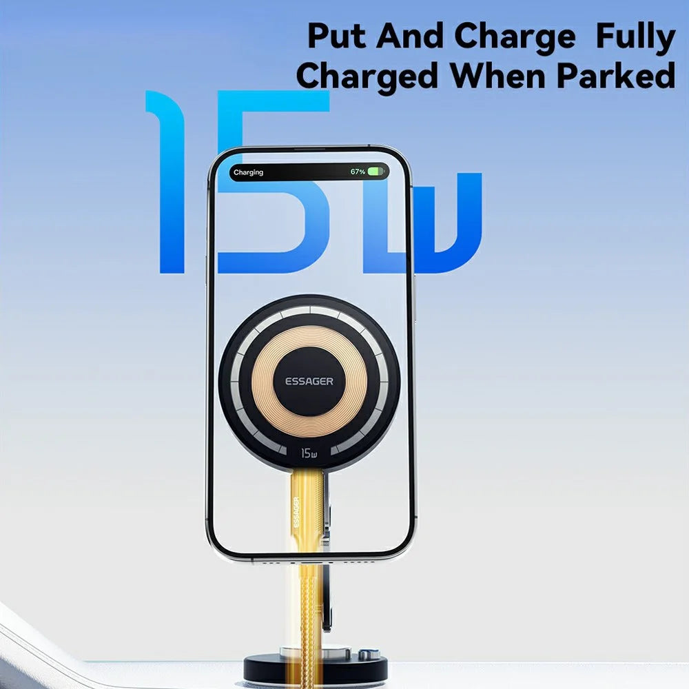 ESSAGER Wireless Charging Car Magnetic Phone Holder Adhesive Dashboard Cell Phone Bracket - 3
