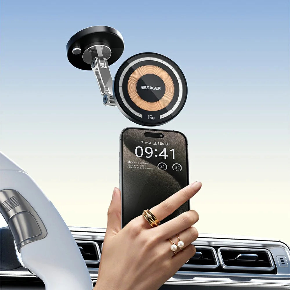 ESSAGER Wireless Charging Car Magnetic Phone Holder Adhesive Dashboard Cell Phone Bracket - 5