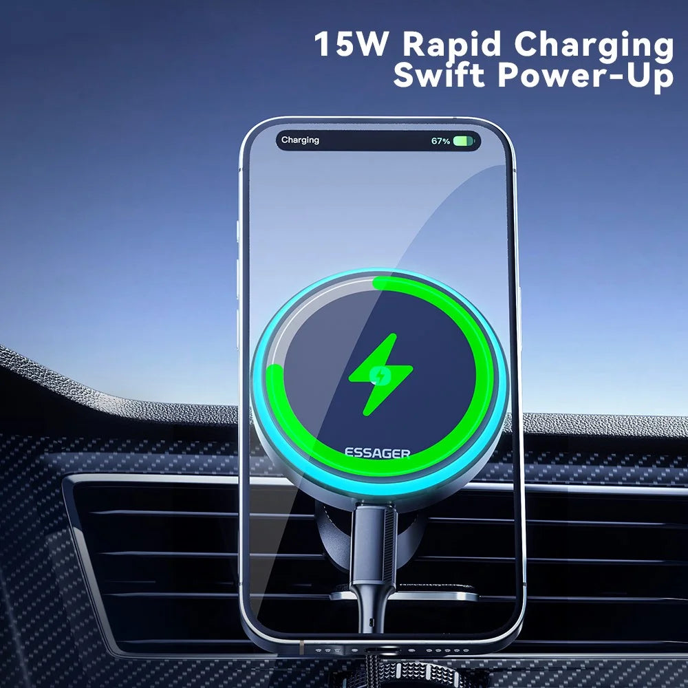 ESSAGER Magnetic Wireless Charger Car Mount Cell Phone Bracket Holder Charger - Air Outlet Type - 4