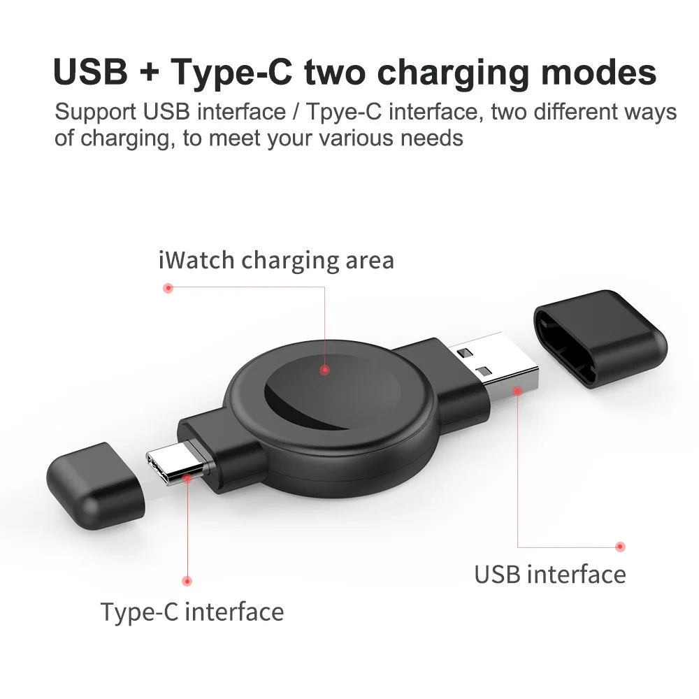 X512 For Apple Samsung Universal Watch Charger Mini Magnetic Wireless Charging Pad with Type-C+USB Plug - Black - 3