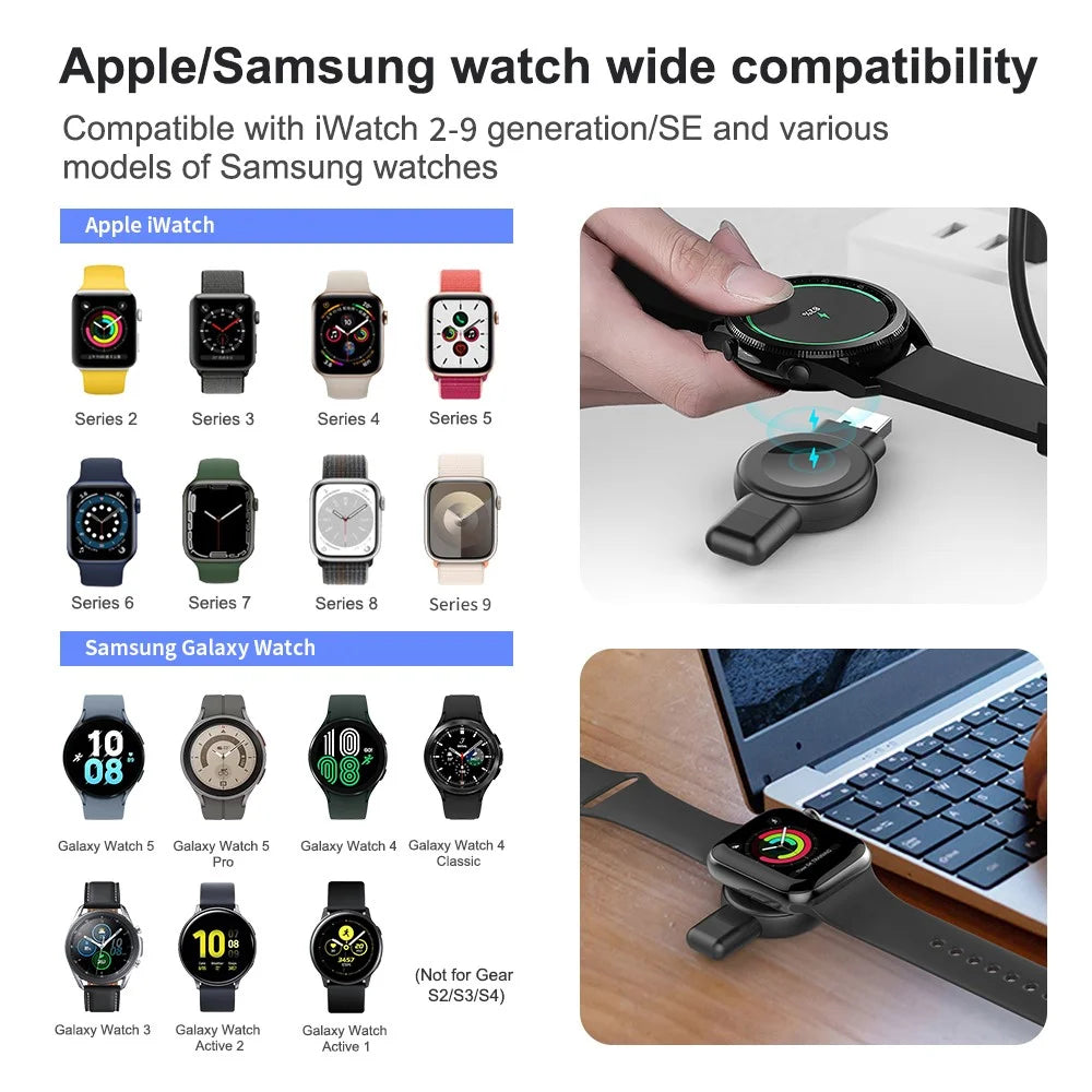 X512 For Apple Samsung Universal Watch Charger Mini Magnetic Wireless Charging Pad with Type-C+USB Plug - Black - 5