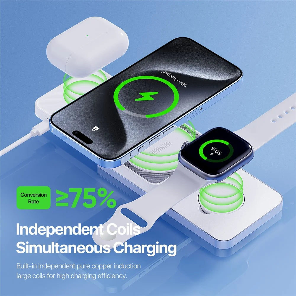 DUZZONA W19 15W Wireless Charger for iPhone 16 Series / Apple Watch 10 / AirPods 4 3-in-1 Sliding Charging Station Stand - White - 7