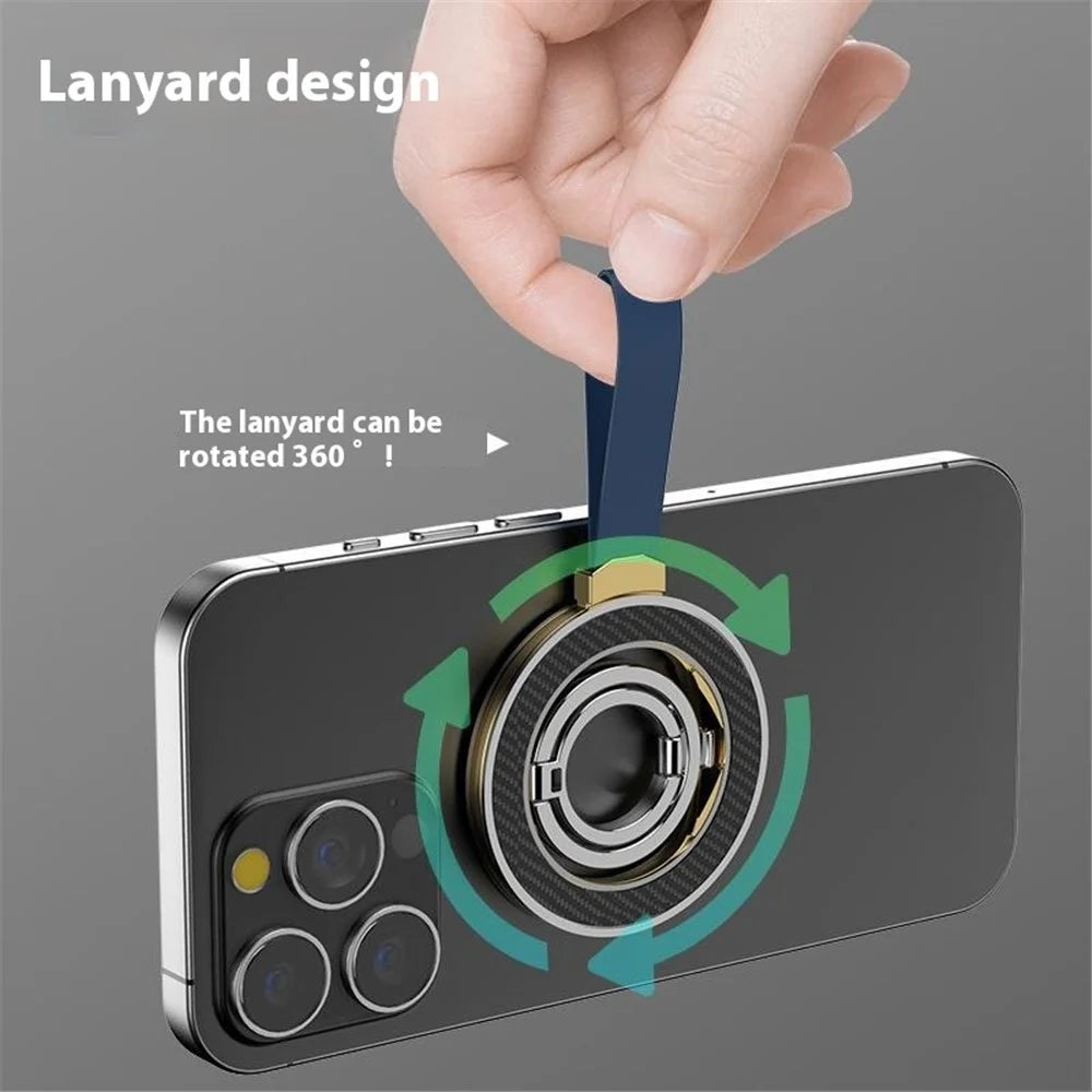 Zinc Alloy Silicone Magnetic Holder Ring Buckle Carbon Fiber Pattern Rotating Double-Sided Magnetic Phone Kickstand - Tarnish - 3