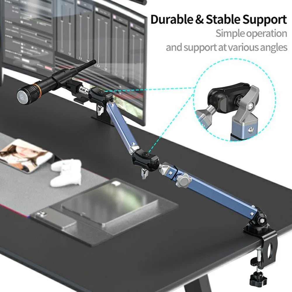 LANPARTE B-DMS-01 Clip On Heavy Duty Microphone Holder Three Sections Adjustable Boom Arm Stand - Blue - 6