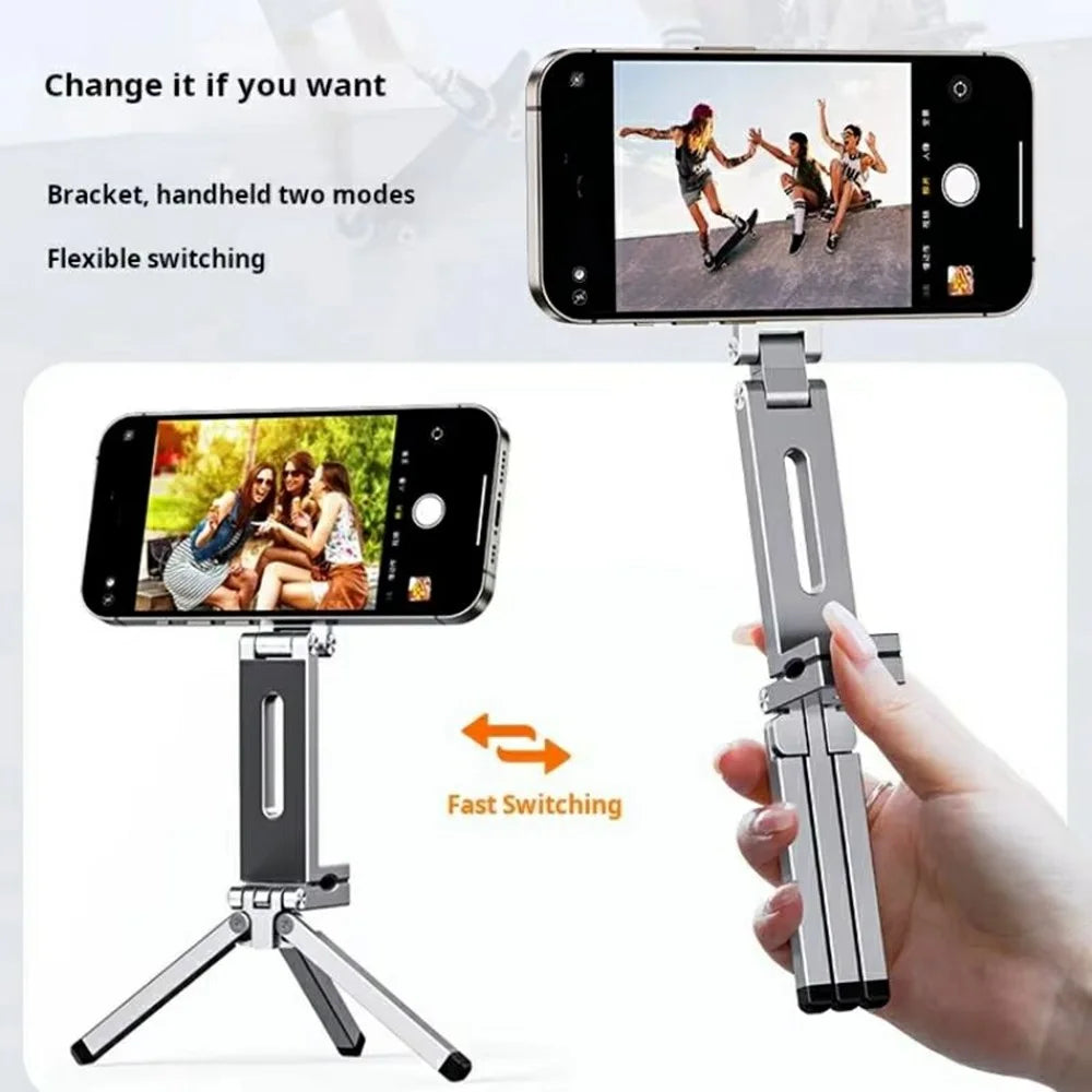 E01S Foldable Magnetic Phone Holder 360 Degree Rotation Clip On Travel Desktop Stand with Tripod - Grey - 3