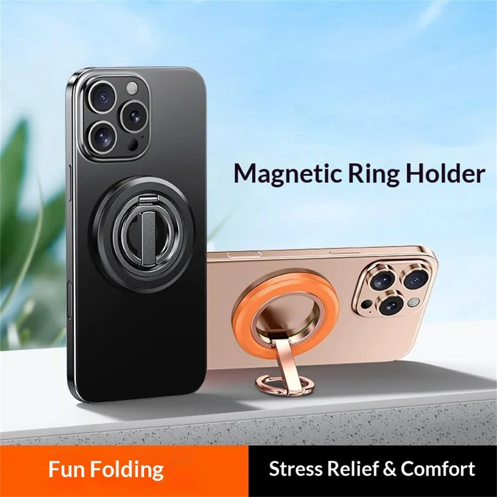Magnetic Phone Ring Stand Foldable Strong Magnet Holder 360° Rotation Phone Desktop Stand - Orange - 2