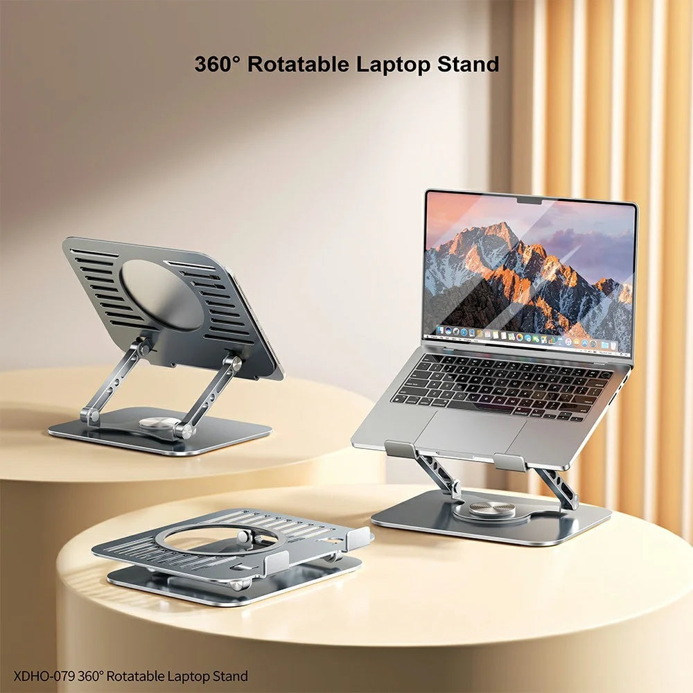 XUNDD XDHO-079 Hollow Out Laptop Stand 360 Degree Rotatable Foldable Carbon Steel Desktop Notebook Bracket - Grey - 2