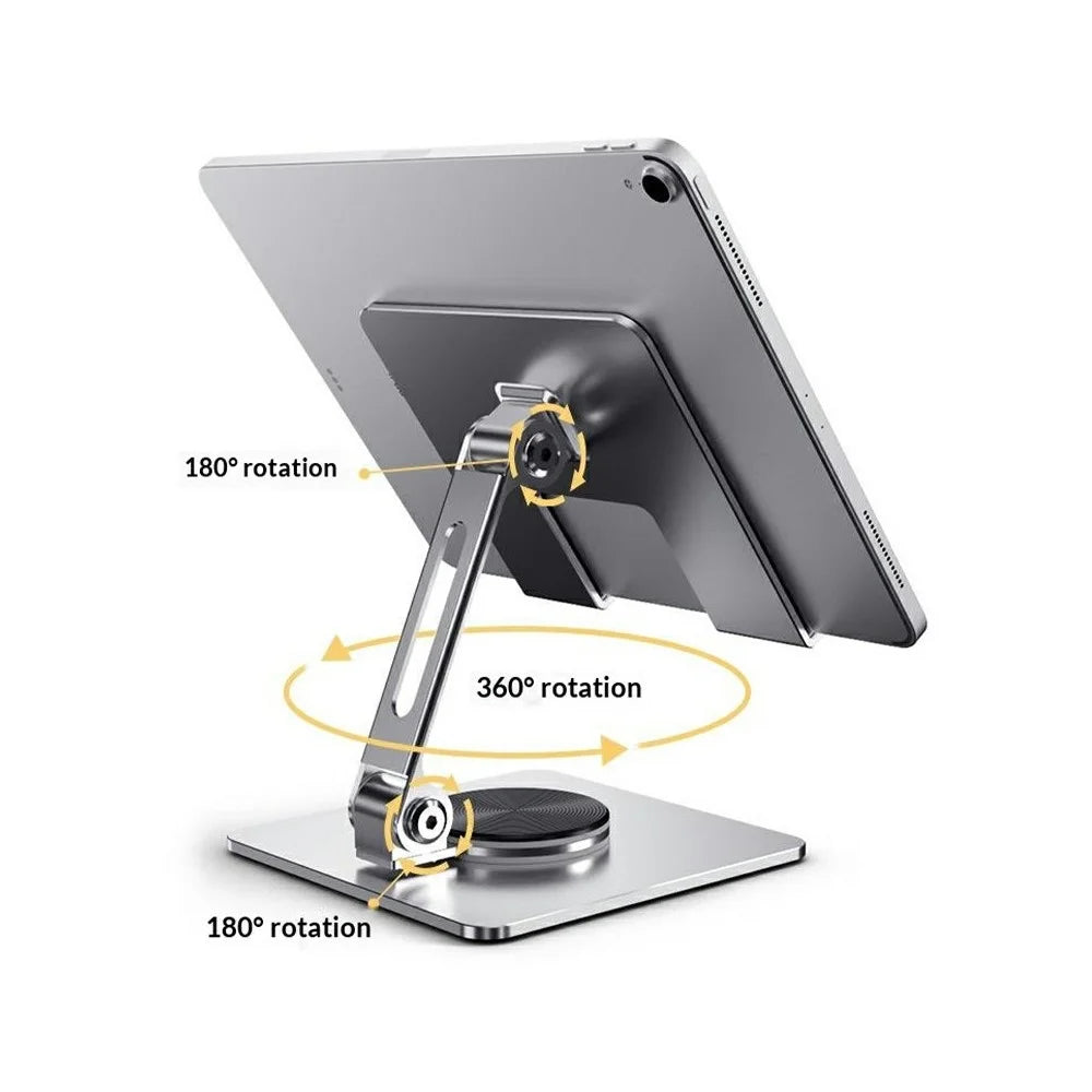 MT1342 360° Rotating Carbon Steel Desktop Foldable Phone Tablet Stand Dual Axis Adjustable Anti Slip Holder - Silver - 2