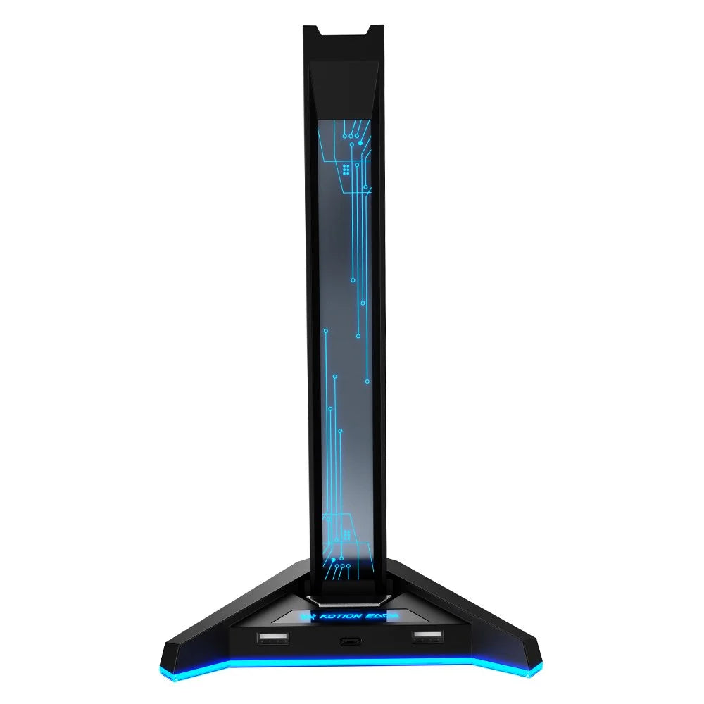 H74 RGB Gaming Headphone Stand 4 Port USB Hub Type-C Desk Organizer with LED Light Gaming Headset Display Stand - Black - 2