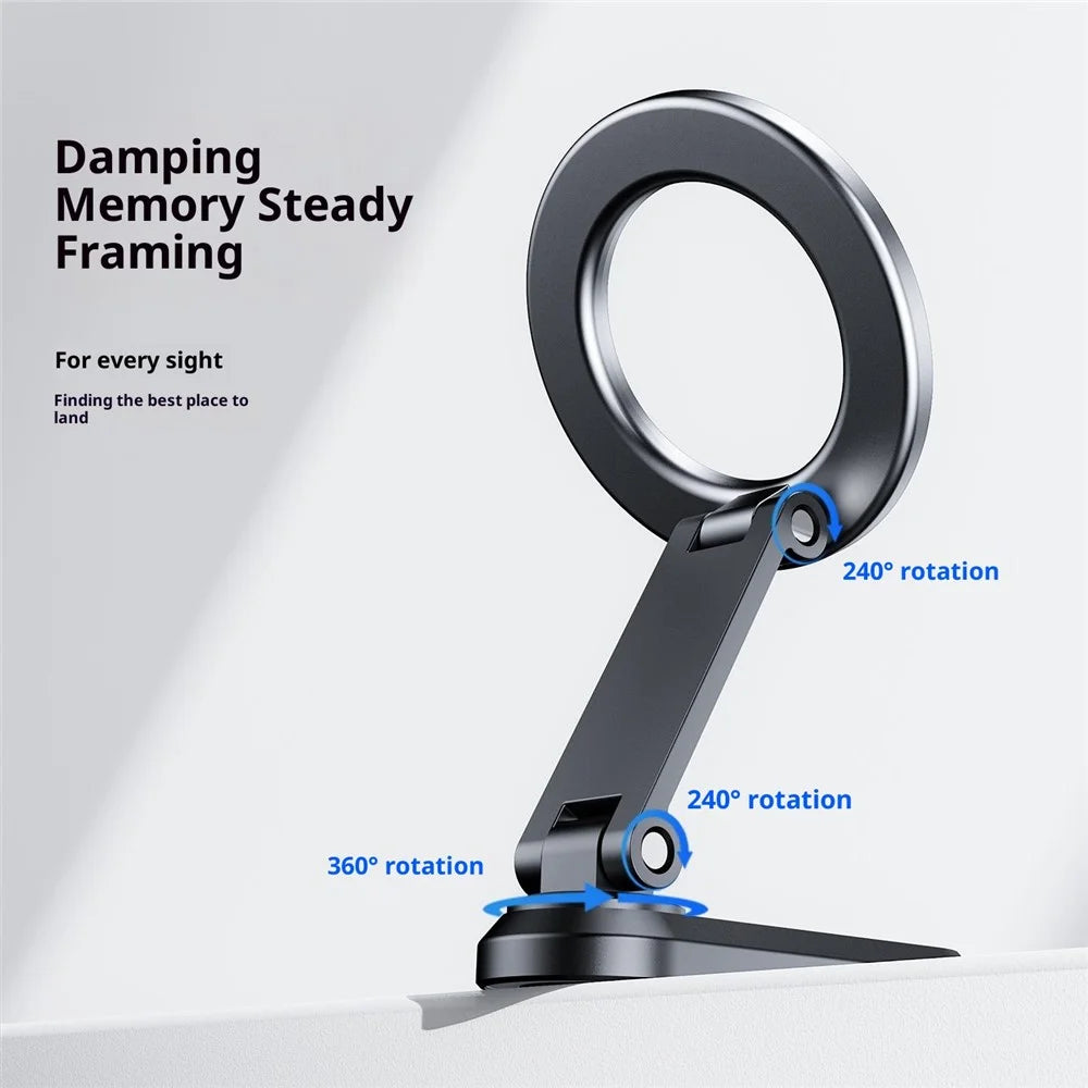 Z20 Dual-sided Magnetic Phone Stand Foldable Aluminum Desktop Holder 360 Degree Rotation Adjustable Mount for iPhone 17 / 16 / 15 / 14 / Galaxy - Grey - 4